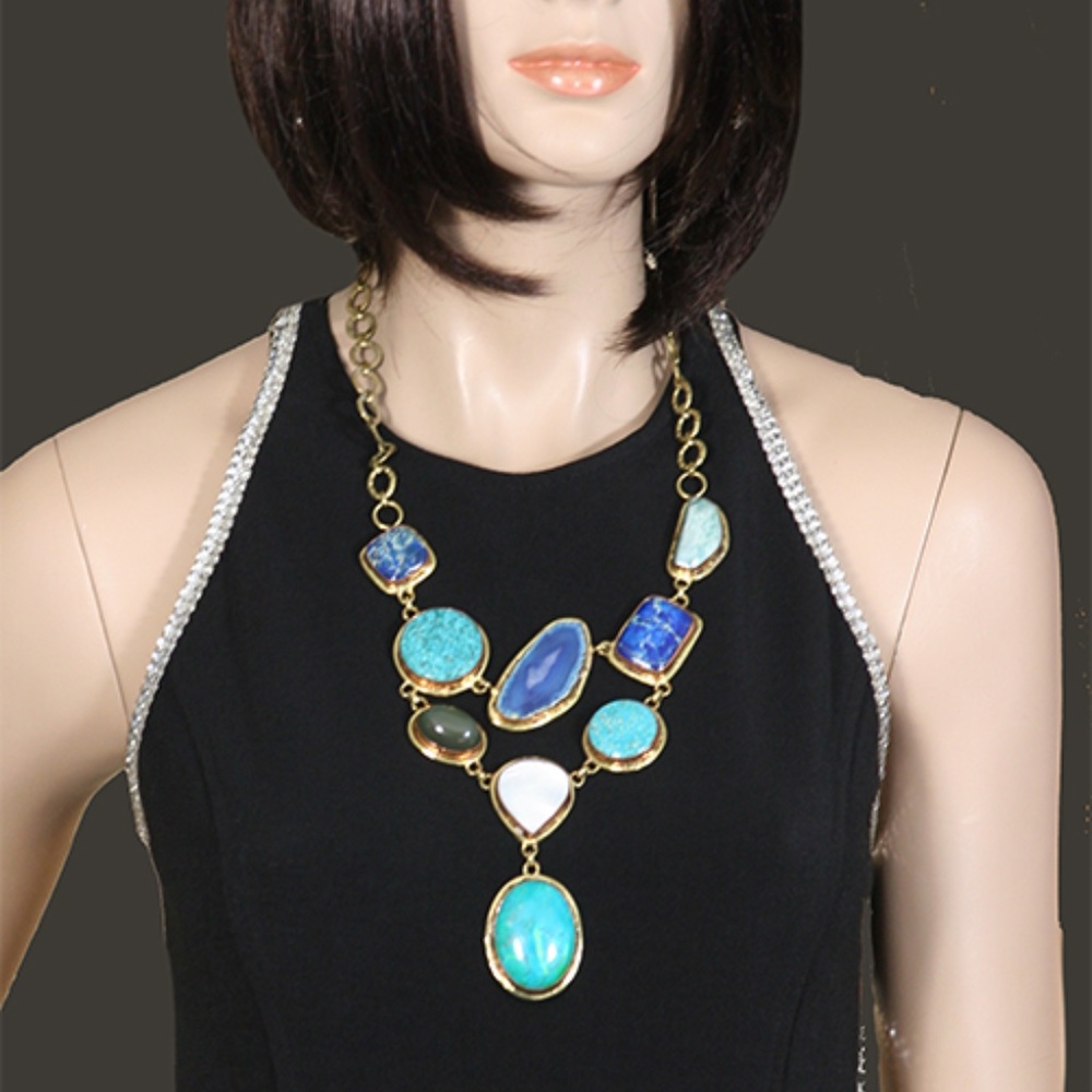 Aqua and Blue Multi stone Necklace